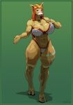  absurd_res anthro armor big_breasts bikini_armor biped breasts cervid cleavage clothed clothing female greasymojo green_background hi_res mammal muscular muscular_female simple_background standing unconvincing_armor 