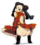  ass beesama blush braid censored china_dress chinadress chinese_clothes double_bun dress fingering hair_ornament hairclip harem_ace hou_(hachiyou) pie_(harem_ace) purple_eyes pussy pussy_juice pussy_juice_trail smile squat squatting 