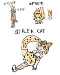  absurdres animal_ears blonde_hair bow bowtie elbow_gloves english_text extra_ears eyebrows_visible_through_hair gloves highres kemono_friends klein_bottle lying math no_mouth numbered_panels omnisucker on_back print_gloves print_legwear print_skirt serval_(kemono_friends) serval_print short_hair skirt smile striped_tail tail thighhighs white_bow white_bowtie 
