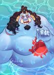  2021 anthro belly blue_body blush fish-men_(one_piece) galena_bismon hi_res jinbe male marine moobs one_piece overweight overweight_male solo water wet 