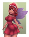  absurd_res breasts butt clothed clothing dress fairy female hair hi_res humanoid_pointy_ears looking_at_viewer red_hair senpaimisskitty solo 