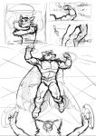  abs anthro biceps canid canine canis cape clothed clothing comic digital_media_(artwork) duo fur hair male mammal monochrome muscular muscular_anthro muscular_male open_mouth pecs simple_background superhero tight_clothing topwear white_background wolf zachary_aethern zachsroom 