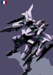  blade cannon french_flag gradient gradient_background grey_background gun hiwa_industry machine_gun mecha muvluv no_humans rafale_(muvluv) shadow tactical_surface_fighter thrusters weapon 