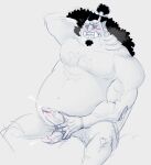  2021 2_penises anthro belly blush fish-men_(one_piece) genitals golem_butt hi_res humanoid_hands jinbe male marine masturbation moobs multi_genitalia multi_penis one_piece overweight overweight_male penis sitting solo 