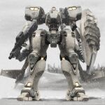  cannon east_german from_below gun highres machine_gun mecha mig-21_balalaika_(muvluv) muvluv muvluv_alternative reactive_armor scharfschutze schwarzesmarken shield snow snowing tactical_surface_fighter thrusters tree weapon 