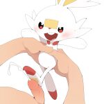  ambiguous_gender blush bodily_fluids cum duo ejaculation feet feral foot_fetish foot_play footjob genital_fluids genitals hi_res holding_partner human male mammal nintendo open_mouth penis pok&eacute;mon pok&eacute;mon_(species) scorbunny sex simple_background soles video_games youjomodoki 