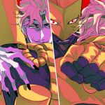  2boys 60_(klioo1) black_nails blond_haire blonde_hair clenched_hand dio_brando headband heard jojo_no_kimyou_na_bouken male_focus multiple_boys red_eyes stand_(jojo) stardust_crusaders the_world wide-eyed yellow_eyes 