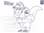  2021 annoyed anthro barefoot basket big_breasts breasts claws container daniel_kay dialogue digitigrade dinosaur english_text eyewear feet female glasses hair hi_res holding_basket holding_container holding_object huge_breasts lipstick makeup nipple_outline reptile round_glasses scalie solo standing store text theropod thick_thighs tyrannosaurid tyrannosaurus tyrannosaurus_rex wide_hips 