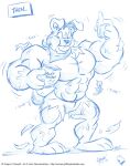  2010 anthro blush canid canine canis clothed clothing cooner domestic_dog floppy_ears food growth holding_object male mammal monochrome motion_lines muscle_growth muscular muscular_male partially_clothed simple_background solo sound_effects torn_clothing traditional_media_(artwork) 
