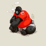  1:1 2016 anthro ape black_body bottomwear clothing gorilla haplorhine kemono male mammal overweight overweight_male primate sailor shirt shorts simple_background sitting smoking solo topwear totemoii_029 