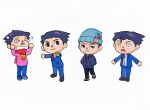  &gt;_&lt; 1boy :3 ace_attorney animal_crossing apollo_justice:_ace_attorney arms_up beanie black_footwear black_hair black_pants blue_footwear blue_headwear blue_hoodie blue_jacket blue_pants blush blush_stickers chibi chinese_commentary closed_eyes closed_mouth clothes_writing collared_shirt commentary_request crying drawstring facial_hair formal full_body godzillapigeon1 half-closed_eyes hands_in_pockets happy hat heart heel_up highres hood hood_down hoodie jacket long_sleeves looking_at_viewer male_focus mask mask_pull mouth_mask multiple_views necktie official_style open_mouth outstretched_arm pants phoenix_wright phoenix_wright:_ace_attorney_-_trials_and_tribulations pin pink_sweater pocket red_necktie red_scarf sandals scarf shiny shiny_hair shirt shoes short_hair simple_background smile snot sparkle spiked_hair standing stubble suit surgical_mask surprised sweater tears v-shaped_eyebrows white_background white_eyes white_shirt wide-eyed 