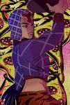  1boy animal_print argyle argyle_sweater black_eyes crop_top guido_mista hat highres jojo_no_kimyou_na_bouken jonya male_focus midriff solo sweater tiger_print turtleneck vento_aureo 