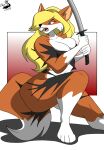  absurd_res anthro breasts canid canine chrisandcompany clothing female fox hair hi_res mammal melee_weapon solo sword weapon 