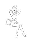  anthro blouse bottomwear canid canine canis clothing domestic_dog female greyscale hair hi_res high_heels humanoid long_hair mammal matt_the_rain monochrome office_lady sitting skirt smile solo tight_clothing topwear 
