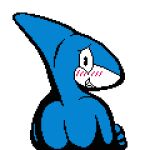  1:1 alpha_channel anthro blue_body blush digital_media_(artwork) fish male marine nimble_(toongstar) pixel_(artwork) rear_view shark shy solo tagme toongstar 