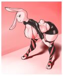  5:6 anthro bent_over big_breasts border breasts cleavage clothed clothing conditional_dnp female fur hi_res lagomorph legwear leporid mammal rabbit shadow solo thigh_highs white_body white_border white_fur xopachi 