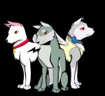  atlus bolt_(bolt) bolt_(film) canid canine canis collar disney domestic_dog fan_character feral group koromaru male mammal megami_tensei megami_tensei_persona orange_eyes red_eyes shiba_inu signature spitz trio trio_focus unknown_artist unknown_artist_signature video_games 