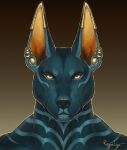  2022 canid canine digital_media_(artwork) ear_piercing ear_ring headshot_portrait looking_at_viewer mammal markings piercing portrait rogueliger simple_background yellow_eyes 