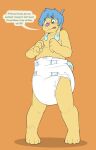  anthro blush canid canine canis cuddlehooves dialogue diaper domestic_dog embarrassed hi_res looking_down male mammal open_mouth shirtless solo speech_bubble standing teeth 