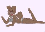  anthro blue_eyes bra brown_body brown_fur canid canine canis chloe_(potato565) clothing collar curled_tail domestic_dog female fur lying mammal on_front panties pinup pomeranian pose solo spitz superwizz underwear 