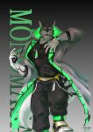  anthro canid canine canis claws clothing domestic_dog green_eyes hi_res hoodie husky jacket jewelry lifewonders live-a-hero long_coat male mammal monomasa muscular muscular_anthro muscular_male necklace nordic_sled_dog pawpads red_sclera solo spitz topwear video_games zalekoto 