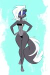  anthro birchly clothing courtney_brushmarke eyeshadow female gris_swimsuit hands_on_hips hi_res looking_at_viewer makeup mammal mephitid skunk smile solo standing swimwear 