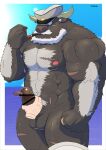  ahab_(tas) anthro balls body_hair bovid bovine chest_hair clothing disembodied_hand disembodied_tongue erection genitals hair handjob hat headgear headwear hi_res horn licking lifewonders male mammal mature_male nimonotaka nude oral penile penis penis_lick sex tokyo_afterschool_summoners tongue tongue_out true_buffalo ursid video_games water_buffalo white_hair 