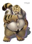  2017 absurd_res anthro belly bottomwear clothing felid hi_res humanoid_hands male mammal overweight overweight_male pantherine pants police police_badge shirt simple_background solo tiger topwear white_background wolver_mustang 