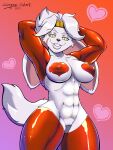  3:4 anthro breasts female fluffy fluffy_tail fur genitals hi_res muscular muscular_female nintendo nipple_outline open_mouth open_smile pok&eacute;mon pok&eacute;mon_(species) pussy raboot savageshark scar simple_background smile solo teeth video_games white_body white_fur yellow_eyes zoe_(modblitzwing) 