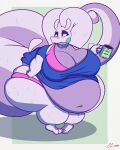  antennae_(anatomy) anthro back_rolls belly_overhang big_breasts bra breasts chonkycroc cleavage clothed clothing deep_navel dragon english_text female front_view gastropod goodra hi_res holding_mug huge_breasts huge_hips huge_tail huge_thighs leaning leaning_forward mollusk morbidly_obese morbidly_obese_anthro morbidly_obese_female mug navel nintendo non-mammal_breasts obese obese_anthro obese_female overweight overweight_anthro overweight_female panties pigeon_toed pok&eacute;mon pok&eacute;mon_(species) purple_body shirt signature simple_background skimpy slime standing text thick_tail thick_thighs three-quarter_view topwear underwear video_games wasabi_(aimbot-jones) wide_hips 