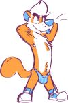  anthro blep bulge clothing domestic_ferret footwear goronic hands_behind_back hi_res male mammal mustela mustelid musteline shoes simple_background solo thong tongue tongue_out true_musteline underwear white_background 