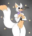  animatronic anthro canid canine canis dialogue female female/female five_nights_at_freddy&#039;s five_nights_at_freddy&#039;s_world fox lolbit_(fnaf) looking_at_viewer machine mammal photolol.03 robot scottgames solo text thick_thighs video_games wide_hips 
