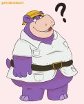  2022 ? anthro belly clothing common_hippopotamus hanna-barbera hat headgear headwear hippopotamid male mammal onebigbeaw overweight overweight_male peter_potamus purple_body shirt simple_background solo the_peter_potamus_show topwear 