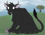  absurd_res black_body black_fur bovid bovine cattle conditional_dnp empty_eyes feral fur hi_res hooves horn male mammal plant rosco_(shadowdog) solo tree white_eyes wolftacos 