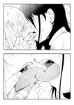  2girls blush close-up closed_eyes commentary_request ear_piercing eyebrows_visible_through_hair face-to-face finger_in_another&#039;s_mouth french_kiss greyscale heavy_breathing highres kiss monochrome multiple_girls original piercing teeth tongue tongue_out upper_teeth yui_7 yuri 