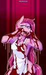  absurd_res anthro anthrofied apron apron_only blood blue_eyes bodily_fluids breasts cleavage clothed clothing earth_pony equid equine fangs female friendship_is_magic hair hasbro hi_res horse mammal mostly_nude my_little_pony pink_hair pinkamena_(mlp) pinkie_pie_(mlp) pony redxbacon saliva straight_hair 