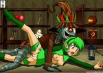  bad_posing breasts from_behind green_hair nagano_tenzen nintendo nipples open_mouth pointy_ears purple_eyes rape saria sex short_hair skull_kid the_legend_of_zelda torn_clothes vaginal 