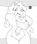  breasts cbee curvy furry huge_breasts lick licking lickitung long_tongue monochrome no_nose pokemon thick_thighs thighs tongue 