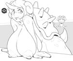  breasts cbee furry hanging_breasts huge_breasts lapras monochrome pokemon 