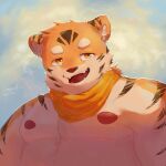  2021 absurd_res anthro belly felid hi_res kemono linqianbuzai male mammal moobs nipples orange_body outside overweight overweight_male pantherine portrait solo tiger yellow_eyes 