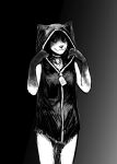  2022 anthro black_and_white body_bag canid canine canis carol_(hladilnik) clothing domestic_dog female ghost gradient_background hi_res hladilnik hoodie looking_at_viewer mammal monochrome simple_background solo spirit topwear 
