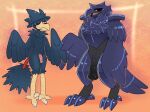  2021 absurd_res avian broad_shoulders corviknight crownedvictory duo flaccid genitals girly hi_res male male/male murkrow nintendo penis pok&eacute;mon pok&eacute;mon_(species) simple_background size_difference stocky tagme video_games 