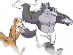  anthro blush canid canine canis claws clenched_teeth duo embarrassed fox fox_mccloud fur grey_body grey_fur male male/male mammal multicolored_body multicolored_fur muscular muscular_male navel nintendo nipples nude orange_body orange_fur pawpads running skipperz star_fox steam teasing teeth towel towel_on_shoulder towel_only two_tone_body two_tone_fur video_games wolf wolf_o&#039;donnell 