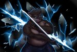  anthro belly biceps blue_eyes canid canine canis domestic_dog eyebrows guadr hi_res katana lifewonders male mammal melee_weapon moritaka musclegut muscular_arms navel pecs scar shirtless shirtless_male slashing slightly_chubby solo sword thick_eyebrows tokyo_afterschool_summoners video_games weapon 