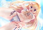  1girl blonde_hair blue_eyes breasts covered_nipples haruse_meio large_breasts long_hair looking_at_viewer multicolored_eyes navel original purple_eyes smile solo swimsuit very_long_hair 