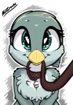  &lt;3 &lt;3_eyes absurd_res animated anthro avian beak bedroom_eyes blush bust_portrait chest_tuft collar eyelashes eyeshadow feathered_wings feathers female feral friendship_is_magic fur gabby_(mlp) green_eyes grey_body grey_feathers grey_fur gryphon half-closed_eyes hasbro hi_res leash leash_in_mouth looking_at_viewer makeup my_little_pony mythological_avian mythology narrowed_eyes nottrevbe object_in_mouth portrait seductive signature smile solo tuft wings yellow_beak 