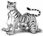  anthro big_breasts breasts claws double_deck felid female fur hi_res mammal monochrome muscular nipples nude pantherine solo stripes tiger 