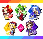  1boy 4girls ^_^ ahoge amitie_(puyopuyo) andou_ringo aqua_eyes blonde_hair blue_hair blush bracelet breasts brown_hair china_dress chinese_clothes closed_eyes closed_mouth crossed_arms draco_centauros dragon_girl dragon_horns dragon_tail dragon_wings dress drill_hair elbow_gloves eyebrows_visible_through_hair facing_viewer fang glasses gloves green_eyes green_hair highres horns jewelry klug_(puyopuyo) large_breasts long_hair looking_at_viewer multiple_girls one_eye_closed open_mouth pointy_ears pout pouty_lips puyopuyo red_dress red_hair red_headwear round_eyewear rulue_(puyopuyo) s2offbeat short_hair sleeveless sleeveless_dress smile sweatdrop tail tongue tongue_out twin_drills white_gloves wings 
