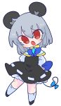 animal_ears bangs black_footwear dress grey_dress grey_hair grey_skirt grey_vest highres long_sleeves mouse_ears mouse_girl mouse_tail nazrin op_na_yarou open_mouth red_eyes shirt shoes short_hair simple_background skirt skirt_set smile socks solo tail touhou vest white_background white_legwear white_shirt 