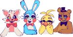  avian beak bird blue_body blue_eyes brown_body canid canine chibi chicken female five_nights_at_freddy&#039;s five_nights_at_freddy&#039;s_2 fox galliform gallus_(genus) green_eyes hair half-closed_eyes happy hi_res lagomorph leporid lipstick makeup male mammal mangle_(fnaf) narrowed_eyes phasianid pink_body pink_cheeks rabbit red_cheeks scottgames seagiri semi-anthro smile toy_bonnie_(fnaf) toy_chica_(fnaf) toy_freddy_(fnaf) ursid video_games white_body yellow_body yellow_eyes 